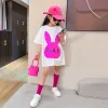 T-shirts Summer Girls Long T-shirt Baby Tee Robe Kids Tops Children Streetwear Clothes Fashion Rabbit commutable Seqiuin Cotton 513y