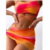 Cravatta da bagno femminile tinto a tre pezzi Bikini Set Women Girl Summer Beach Swim Uniformhip Sollevamento della maglia Croce