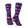 Mulheres meias pássaros fofos meias unissex rosa e marinho flamingo respirável gótico escalada de outono não deslizamento ideia de presente