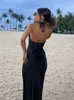 Lässige Kleider Deep V-Ausschnitt Schnürung hohl Out Frauen elegant halffreier Slip Maxi Kleid für Femme Side Splim Slim Party Night