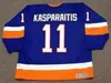 Mannen retro hockey jerseys 11 Darius Kasparaitis gestikt zwart blauw wit thuis weg trui -uniformen