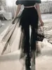 Röcke Mode Sommer Gothic Black Tulle Rock Y2K Frauen hohe Taille A-Line Unregelmäßige niedrige sexy Punkstil Mini Streetwear