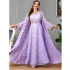 Roupas étnicas abertas abayas mulheres muçulmanas renda quimono maxi vestidos perus arabic 2 peças conjunto kaftan dubai roupas islâmicas vestido de partido eid