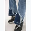 Jeans femminile patchwork collock contrasto con strato strappato split denim pantal high street harajuku moda estetica donna kpop fidanzato kpop