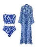 Bandeau imprimé en 2024 tenues de plage pour femmes du maillot de bain en une pièce avec ceinture et couvrez les kaftans mujer luxe sexy kimono