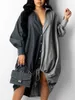 LW Plus Size Dresses DrawString Patchwork Shirt Dress mode Drop Shoulder Long Sleeve Collar Women Streetwears Vestido Y240425