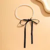 Cara de colares de pérolas de imitação elegante para mulheres longas fitas pretas de festas de casamento contas de jóias de jóias de moda