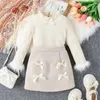Giyim Setleri Toddler Bebek Kız 2 Peri Dış Giyim Düzenli Ruffles Yaka Peluş Peluş Trim Uzun Kollu Kazak Bowknot Etek Bebek Takımları