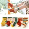 Chaussettes pour enfants 5 paires / lot mignonnes chaussettes bébé fille automne-en-ciel en coton rayé chaussettes pour enfants chaussettes pour bébé football 1-12y y240504