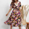 Partykleider Keby ZJ Sommerfrau Elegantes Midi Kleid Urban Casual Beach Urlaub gegen Hals Viskose Vestidos Blume gedruckt Vintage