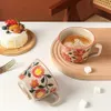 1pc 330ml 1116oz Flowers Padrão Coffee Conce Cup de Cerâmica Presentes de Chá vintage para colegas de trabalho Família Dia 240426