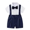 Set di abbigliamento per bambini abiti formali set camicia cortometraggi per tute con fiocco 3 pezzi per bambini abita per bambini estate 1-6y