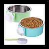 Dog Apparel 2 Pieces Crate Bowl Removable Stainless Steel Pet Kennel Hanging Food Water Feeder Cage Coop Cup With Spoon