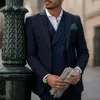 Abiti da uomo navy blu formale da 3 pezzi pantaloni giacca a doppio petrolio smoking smoking smoking sposa su misura 2024 Arrivo