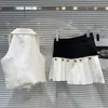 ワークドレスは夏のノースリーブラインストーンボタンターンダウンカラーコントラストカラー短いプリーツスカート2ピースセット衣装GR057
