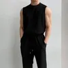 Ice Silk Mens Summer Ruffian Tracksuits Handsome Fashion Vest Sleeveless Tshirt And Pants Two Piece Set Men Elegant Suit 240430