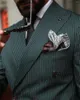 Ternos masculinos Business Green listrado Luxuly mens slim fit trespassed casamentos noivo Tuxedos formal 2 peças conjuntos de trajes de hombre