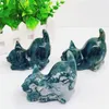 Dekorative Figuren natürliches Moos -Achatkätzchen mit schmollenden bucarving heilenden Fengshui Meditation Mineral Edelsteinfahrzeug 1pcs