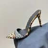 Sandali di tacco alto di fascia alta estate 2024 Nuova decorazione in cristallo di moda camminata in alto spot da femmina pantofole ad alta riconoscibilità Eleganti pompe per donne a punta