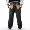 Street Dance Wide Legs Baggy Jeans Männer Mode Stickerei schwarzer loser Brett Denimhose Männlicher Rap Hip Hop Plus Size 3046 240430