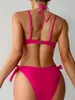 Damenbadebekleidung 2024 Push Up Solid Halter String Zweitbietchbikini Frauen weibliche Badeanzug Badegäste baden Schwimmanzug Strandbekleidung Sommer