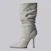 2024 lady sheepskin patent leather stiletto high heels Half Boots Pleated women Ankle booties Slip-On pillage pointed toes wedding party shoes size 34-44 Horse Hair