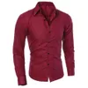 Mens Luxo Casual Casual Social Formal Lapel Manga longa Slim Color Solid Male Masculino Camisetas Blush Tops 240419