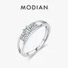 Rings a cluster MODIAN 925 Sterling Silver Fashion Party Zircon Fine Anello di dito Doppio strato Linee CZ Gioielli per donne