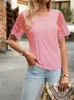 Dames Casual kant Shortsleeved T -shirt Zomermode O Hek Wit Zwart Top Holiday T -shirts Solid T Shirts 240426