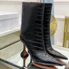 2024 Novo estilo Lady Women Botas de tornozelo Patente Patente Sheepskin Leather Fashion Heels High