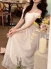 Abiti casual French Fairy Sweet Midi Dress Women Causal Solid Ever Party Office Lady Slim Elegant Korean Fashion 2024 Summer Chic