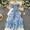 Yuoomuoo Romantic Floral Print Off Axles Long Women Dress 2024 Summer Fashion Bohemian Vacation Beach Party Robe Femme 240429