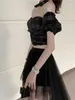 Röcke Mode Sommer Gothic Black Tulle Rock Y2K Frauen hohe Taille A-Line Unregelmäßige niedrige sexy Punkstil Mini Streetwear