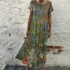 Lässige Kleider runder Nacken kurzärmelig Kleid floraldruck maxi mit plissierten o Ärmeln Retro Sommer-Frauen-A-Linie für jeden