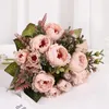 Decoratieve bloemen kunstmatige vintage mini pioen bloemboeket voor thuistafel display diy bruiloft decoratie toevoer