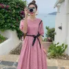 Party Dresses Fashion Print Long Dress for Women 2024 Summer Elegant Short Sleeve Loose Casual A-Line Bandage 1882