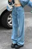 Frauen Jeans 2024 Frühlingsdesign Nische plissierte Linien hohe Frauen gerade lockeres weites Bein langer Hosen