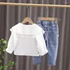 Set di abbigliamento abito per bambini primaverili e autunno ragazze battle a maniche lunghe jeans set di vestiti per bambini a due pezzi