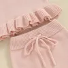 柔らかいニットの女の赤ちゃん服かわいいベビー服ソリッドノースリーブレスカミトップ弾性ウエストショーツ2ピースかぎ針編みの子供セット240429