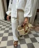 Weißer Blumendruck hohl aus der Hosen 2 -Stück Sets Frauen Mode Langschläfe Revers -Knopf -Hemd -Anzüge 2024 Casual Lose Streetwear 240428