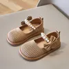 Flat shoes 2024 New Girls Mary Janes Breatheable Summer Spring Bow and Pearls Cute Round-toe Children Fashion Princess Casual Shoes Korean H240504