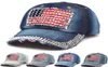 Fashion American Flag Baseball Cap Männer Sport Strass Jeans Ball Cap Women Reisen Bling Snapback Denim Sun Hat Tta1144906396