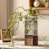 Vaser blommor vas trä rum terrarium med glas bas torkad hydroponisk nordisk dekoration för kontor konstgjordt liv