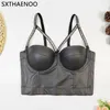Tanks pour femmes Sxthaenoo Rignestone Sling Sexy Top Pu Leather Corset Tops Women Fashion Backless Y2k Cropped Ropa de Mujer