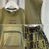 T-Shirts Neue Mode ärmellose Reißverschluss-Taschenhemd und Buchstaben voller Druck 2PCS Outfits Sommer Boutique Baby Boys Kleidung Kinder Sportanzug