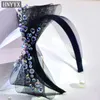 Haarclips Hnyyx schwarzes Netz -Bugzubehör Kristall Stirnband breiter Hoop Mode Kopfbedeckung für Hochzeitsfeier A117