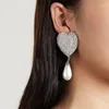Dangle Ohrringe Mode Full Diamond Crystal Heart Pearl Big Ohr Clip Frauen Top -Qualität Luxusschmuck Trend