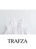 Women's Tanks TRAFZA Female Chic Sleeveless Bow Decoration Poplin Top Woman Summer Elegant Fashion Solid Folds V Neck Tank Tops Streetwear