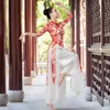 Сцена Wear 2024 Древний китайский винтажный танцевальный костюм Национальный цветочный принцип сетка Qipao платья.