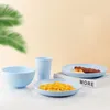 Dijkartikelen Sets kleurrijke tarwe stro bestaan ​​set 4pcs kom cup schotel draagbare tafelgerei kits voor picknick camping